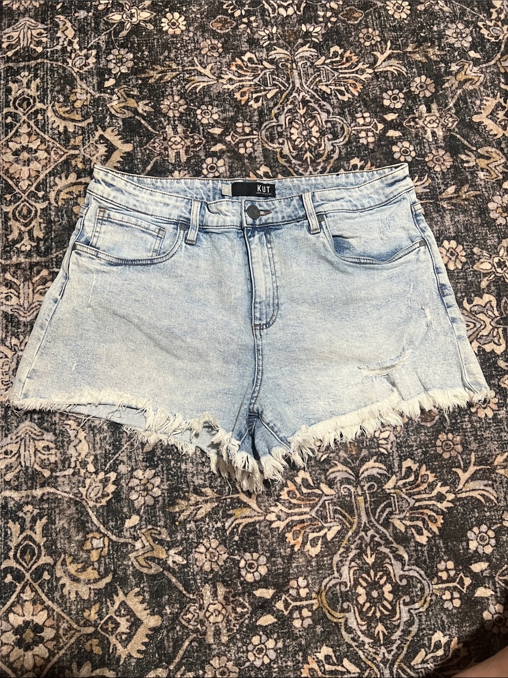 Kut from the Kloth Light Blue Frayed Hem High Rise Jane Denim Shorts